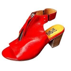 Miz Mooz Saga Red Leather Ankle Strap-Front Zip Heels